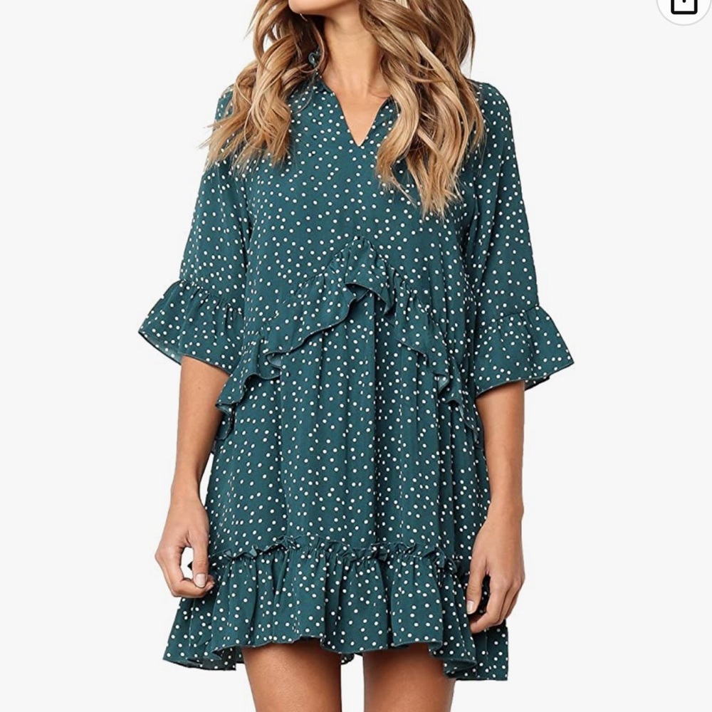 V-neck, ruffled dress. Size large.